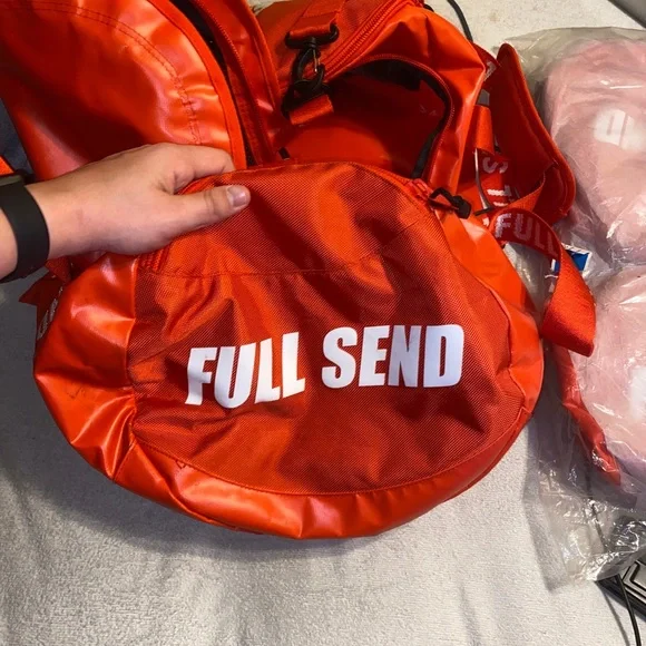 BRAND NEW IN PLASTIC, RED fullsend duffel bag. Comes with tags